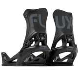 Flux DS Step On Snowboard Binding - Black snowboard bindings with gray lettering on top of footbed.