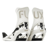 Flux DS Step On Snowboard Binding - A pair of white snowboard bindings with black buckles and a gray logo on top.