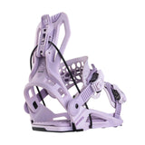 Flow Fenix Snowboard Binding 2025 - A light purple snowboard binding with a geometric pattern on the straps and a black buckle.