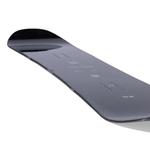 Arbor Formula Snowboard 2026 - A black snowboard with white text and logos on top, angled to show the bottom edge.