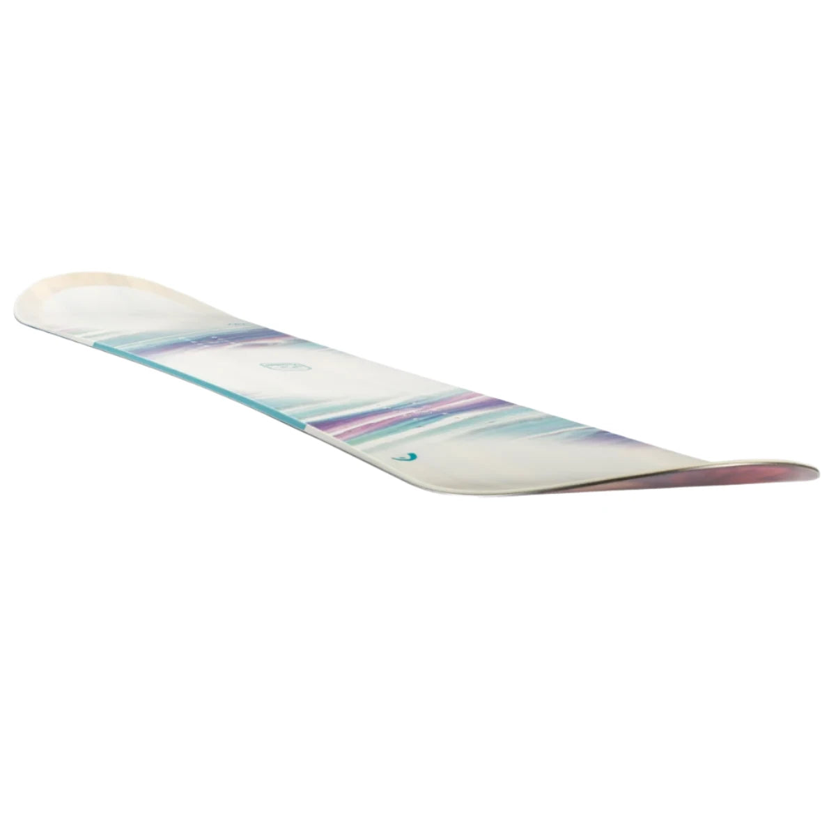 Head Women's Fountain Snowboard 2025 - A white snowboard with a blue and purple stripe pattern on top of it.