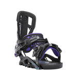 Flow Fuse Fusion Snowboard Binding - 2025 model with black straps and a purple logo on the strap buckle.
