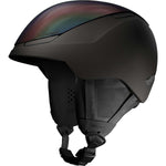 Atomic Revent GT AMID Helmet - A matte black helmet with a rainbow-tinted visor and a strap under the chin.