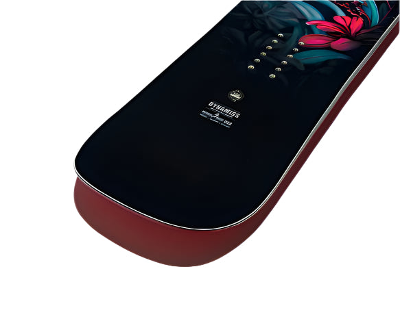 Lib Tech Women's Dynamiss Snowboard 2026 - A black snowboard with a pink flower graphic on top.