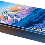 Lib Tech Women's Glider Snowboard 2026 - A snowboard with a blue and orange graphic of a woman riding down a mountain.