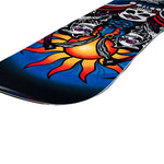 Lib Tech Jamie Lynn Snowboard 2026 - A blue snowboard with a large yellow sun and black bird in front of it.