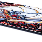 Lib Tech Mayhem Rocket Snowboard 2026 - A snowboard with a white base and red, black, and yellow graphics of a rocket ship blasting off into space.