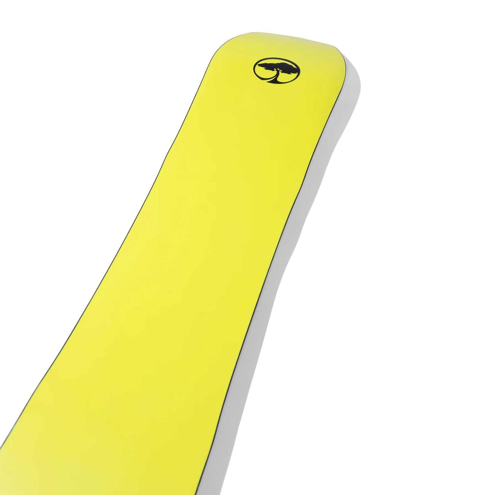 Arbor GPS Snowboard 2026 - A bright yellow snowboard with a black logo featuring an outline of a tree in a circle at the top.