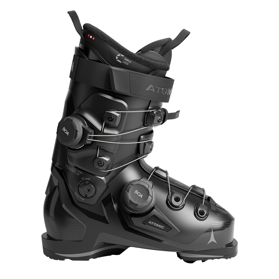 Atomic Hawx Ultra 100 Dual Ski Boot 2026 - Black ski boot with a sleek, modern design and silver buckles.