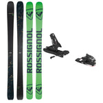 USED - Rossignol Black Ops Holyshred with SPX12 Bindings - A pair of skis and bindings, featuring a black base color with gold accents on the top sheet.