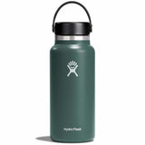Hydro Flask 32oz Wide Mouth Water Bottle - A dark green water bottle with a black lid and handle, featuring a wide mouth opening.