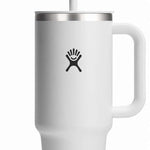 Hydro Flask - A large, white travel tumbler with a lid and straw.