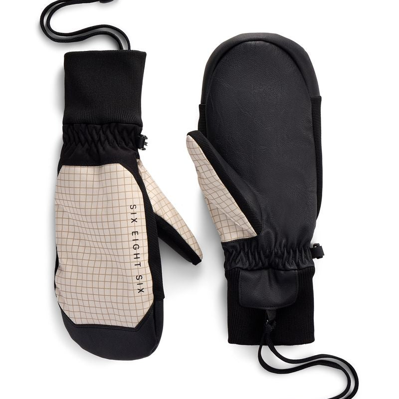 Black and light grid insulated ski mitts with elastic cuffs and wrist cinch