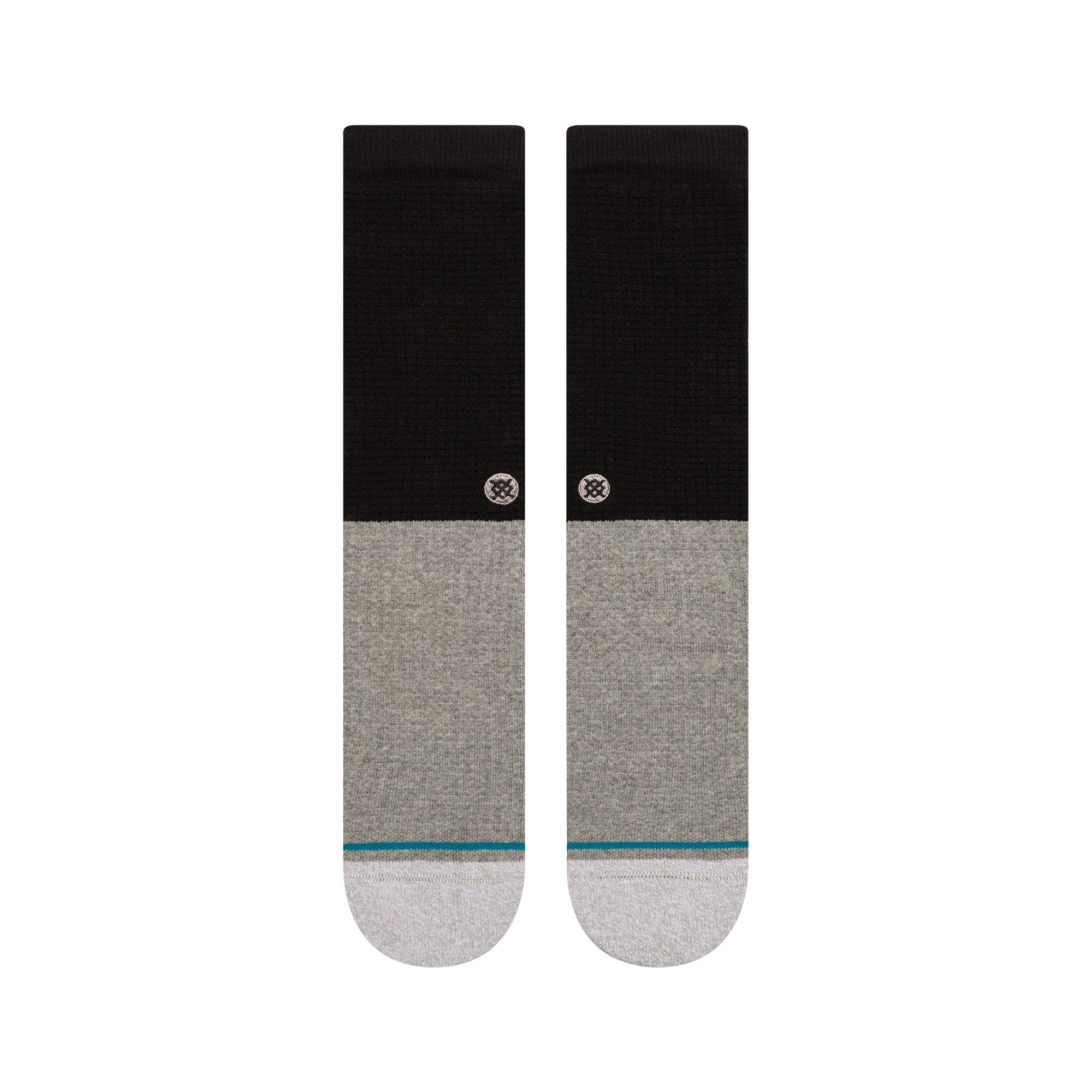 Stance Head Block Crew Sock 2024 - A gray crew sock with a black band at the top and a teal stripe near the toe.