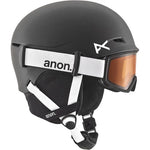 Anon Junior's Define Helmet 2025 - Black helmet with white logo on top and chin strap.