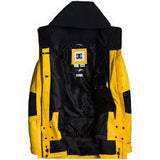 DC Women's Sovereign Insulated Jacket 2021 - A black and yellow jacket with a hood, featuring a white logo on the upper back.