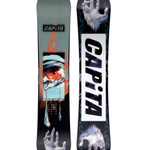 CAPiTA Indoor Survival Snowboard 2026 - A light blue snowboard with a large orange eye graphic and red flames in the background.