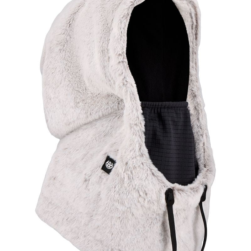 686 Tarmac faux fur hood with dark lining, drawstring ties, small logo patch