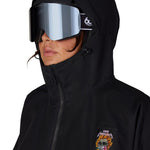 Women's insulated jacket with black hood, full-zip, small Metallica patch on chest