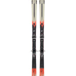 K2 Disruption MTI skis feature a black and white design with red accents and MXC 12 bindings.