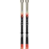 K2 Disruption MTI skis feature a black and white design with red accents and MXC 12 bindings.