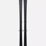 K2 Disruption MTI skis with MXC 12 bindings feature a black design and vibrant red accents.