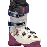 K2 Anthem 115 BOA women’s ski boots feature a white and burgundy color scheme with visible BOA adjustment dials.