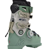 K2 Women's BFC 105 BOA ski boots feature a mint green color and distinctive red accents.