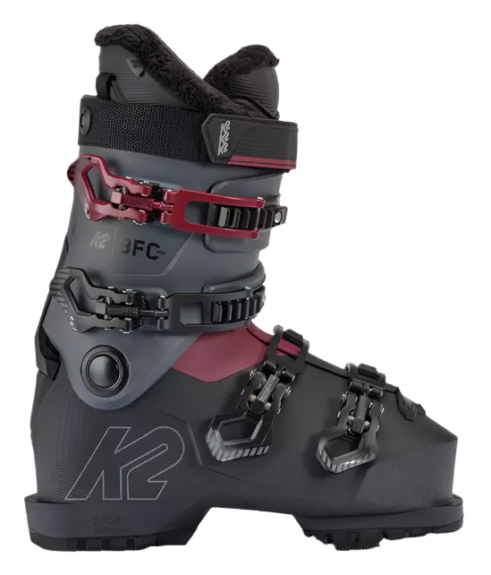 K2 BFC 95 women's ski boots feature a black and red design.
