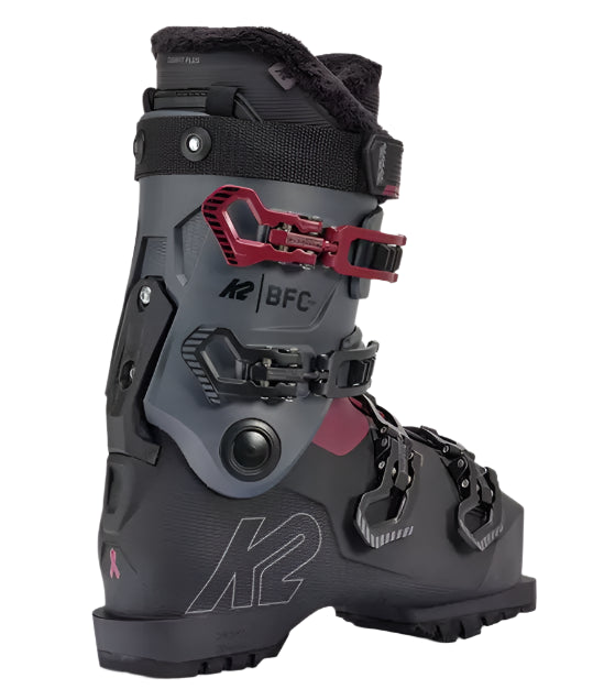K2 BFC 95 women's ski boots feature a gray and red design.