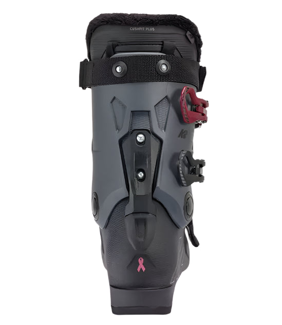 K2 Women's BFC 95 ski boots feature a black and purple design with adjustable straps.