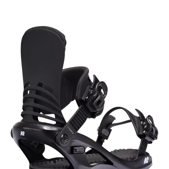 K2 Cassette snowboard binding, black and gray, features a sleek design for women.