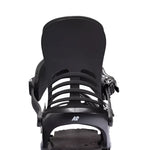 K2 Cassette snowboard binding, black with white accents, features a distinctive design.