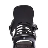 K2 Cassette snowboard binding, black with white accents, features a distinctive design.