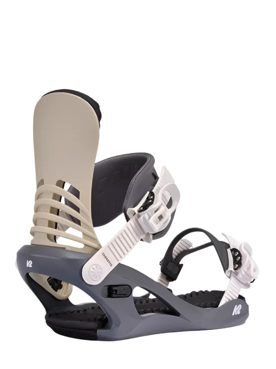 K2 Cassette snowboard binding, gray and white design.