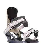 K2 Cassette snowboard bindings feature a black base with white accents.
