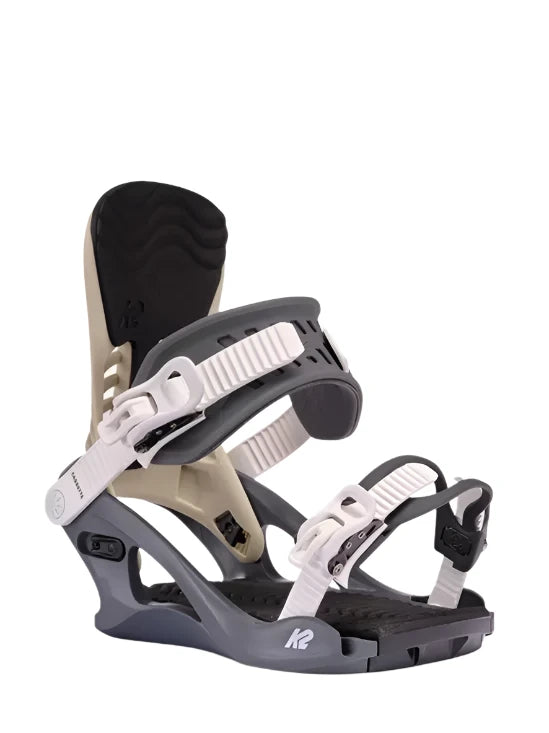 K2 Cassette snowboard bindings feature a black base with white accents.