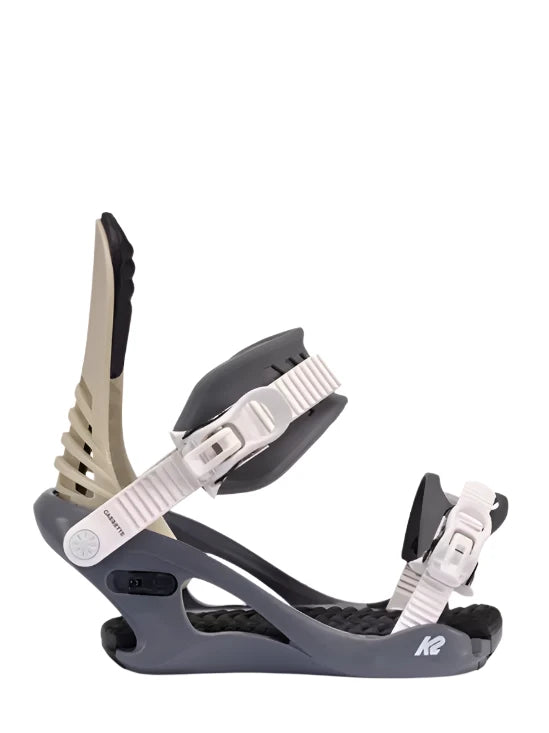 K2 Cassette snowboard binding, featuring a dark blue base and white straps.