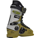 K2 Evolver ski boots feature a green and black design with visible buckles and straps.