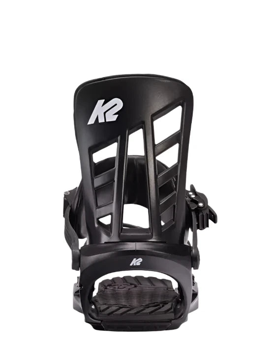 Black K2 Indy snowboard binding with a distinctive design.