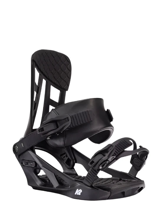 Black K2 Indy snowboard binding with a distinctive design.