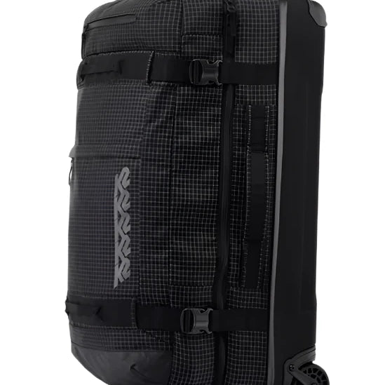 K2 Luggage Roller Bag 2025, a black, textured suitcase with multiple compartments and wheels.