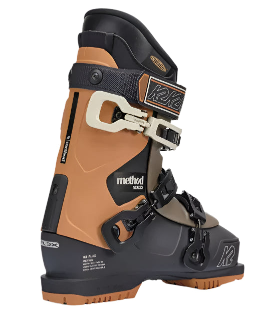 K2 Method 2025 ski boots feature a distinctive gray and orange design.