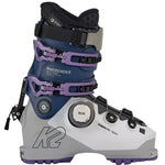 K2 Mindbender 105 BOA ski boots feature a blue and white color scheme with visible BOA dial.