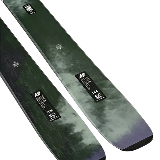 K2 Mindbender 106C skis feature a dark green and white design.