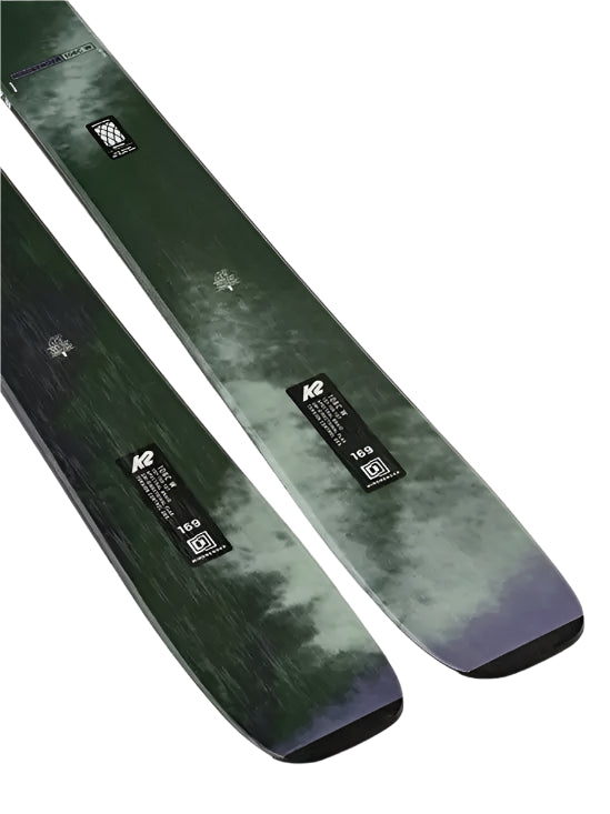 K2 Mindbender 106C skis feature a dark green and white design.