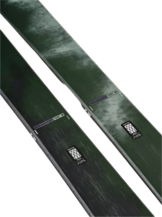 K2 Women's Mindbender 106C skis, 2025 model, feature a black and white design.