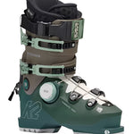 K2 Mindbender 115 BOA women’s ski boots feature a green and white color scheme with visible BOA adjustment dials.