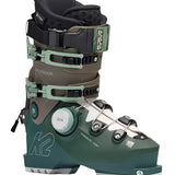 K2 Mindbender 115 BOA women’s ski boots feature a green and white color scheme with visible BOA adjustment dials.