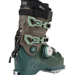 K2 Mindbender 115 BOA ski boots feature a green and white color scheme with distinctive red accents.